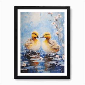 Winter Ducklings Impressionism Style 3 Art Print