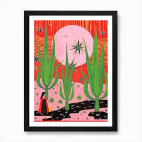 Pink And Red Plant Illustration Aloe Vera 3 Art Print