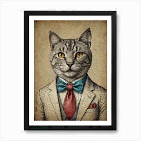 Cat In A Suit 9 Art Print