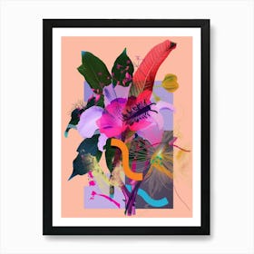 Flower 4 Neon Flower Collage Art Print