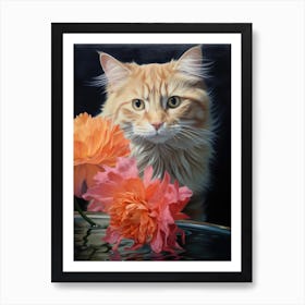 Cat With Flowers 5 Art Print