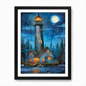 Lighthouse At Night 19 Art Print