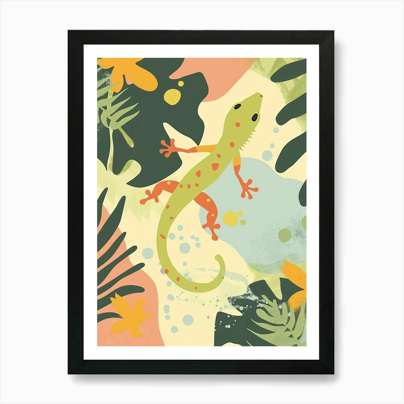 Lime Green Crested Gecko Abstract M Framed Wall Art Poster Canvas Print Picture - Picture 2 of 4