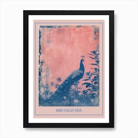Peacock In The Meadow Cyanotype Inspired 4 Poster Art Print