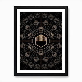 Geometric Glyph Radial Array in Glitter Gold on Black n.0236 Art Print