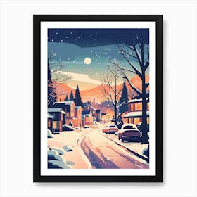 Winter Travel Night Illustration Boulder Colorado 2 Art Print