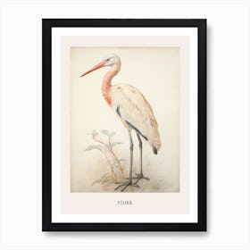 Vintage Bird Drawing Stork 1 Poster Art Print