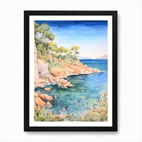 Swimming In Zakynthos Greece 3 Watercolour Art Print