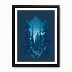 A Fantasy Forest At Night In Blue Theme 84 Art Print