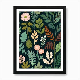 Seamless Pattern With Flowers And Leaves Art Print