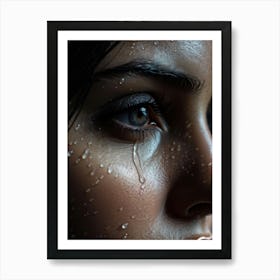 Close Up Of A Single Tear Sleekly Glistening On The Cheek Sweet Emotion Etched Into Its Splendidly (1) Art Print