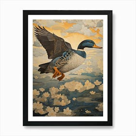 Mallard Duck Gold Detail Painting Art Print