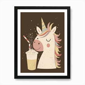Unicorn Drinking A Rainbow Sprinkles Milkshake Uted Pastels 2 Art Print