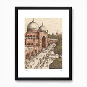 Delhi India Drawing Pencil Style 2 Travel Poster Art Print