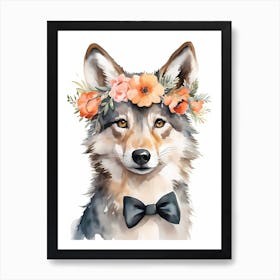 Baby Wolf Flower Crown Bowties Woodland Animal Nursery Decor (10) Art Print
