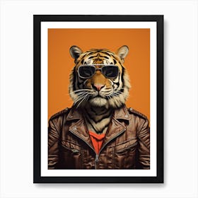 Tiger Illustrations Wearing A Leather Jacket 2 Art Print