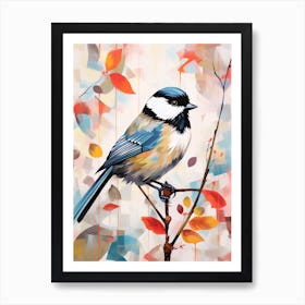 Bird Painting Collage Carolina Chickadee 1 Art Print