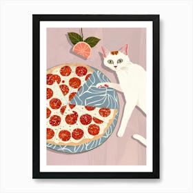 Cat And Pizza 4 Art Print