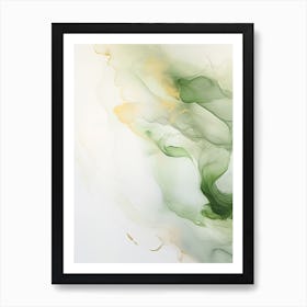 Green, White, Gold Flow Asbtract Painting 2 Affiche