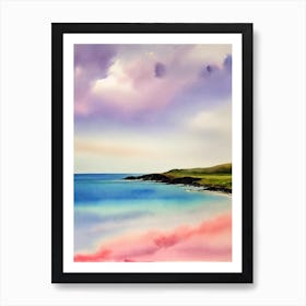 Cemaes Bay, Anglesey, Wales Pink Watercolour Art Print