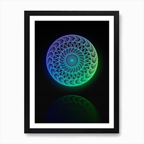 Neon Blue and Green Abstract Geometric Glyph on Black n.0262 Art Print