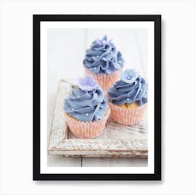 Three Cupcakes On A Wooden Tray Art Print