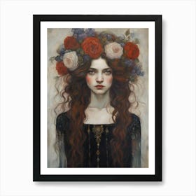 Young Woman With Flowers In Hair Art Print