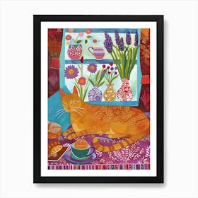 Tea Time With A Abyssinian Cat 2 Art Print