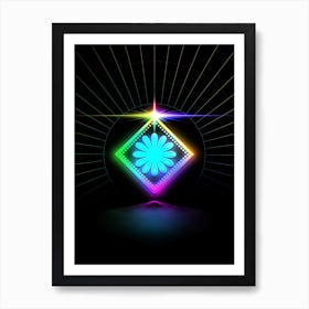 Neon Geometric Glyph in Candy Blue and Pink with Rainbow Sparkle on Black n.0335 Art Print