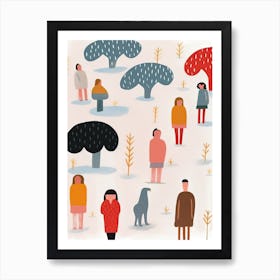 Tiny People At The Zoo Animals And Illustration 1 Art Print