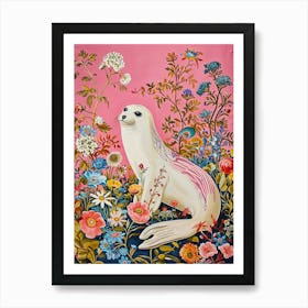 Floral Animal Painting Harp Seal 4 Art Print