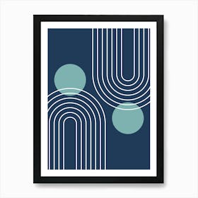 Mid Century Modern Geometric B14 In Navy Blue And Turquoise (Rainbow And Sun Abstract) 01 Art Print