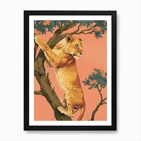 African Lion Climbing A Tree Illustration 1 Art Print