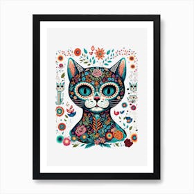 Cat and flowers Art Print