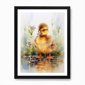 Duckling In The Rain Watercolour 1 Art Print