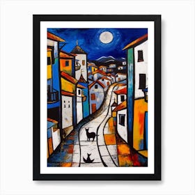 Painting Of Rio De Janeiro With A Cat In The Style Of Surrealism, Miro Style 4 Art Print