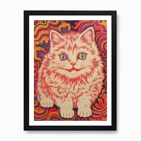 Louis Wain, Kaleidoscope Cat Pink And Orange 3 Art Print