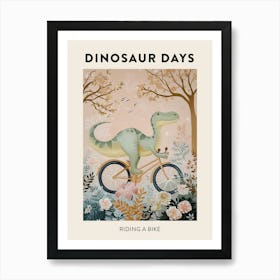 Riding A Bike Dinosaur Poster Art Print