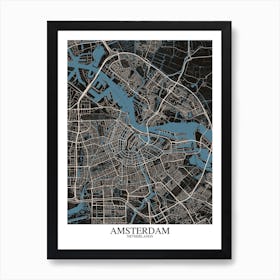 Amsterdam Black Blue Art Print