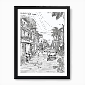 View Of  La Libertad, El Salvador Line Art Black And White 1 Art Print