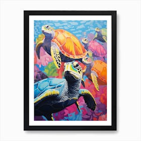 Rainbow Turtle Collage Style Art Print