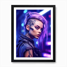 Cyberpunk Girl Portrait 1 Art Print