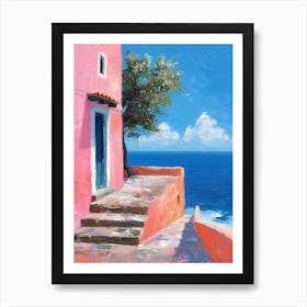 Pink House By The Sea Art Print