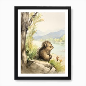 Storybook Animal Watercolour Porcupine 1 Art Print