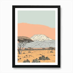 Mount Kenya Color Line Drawing (8) Art Print