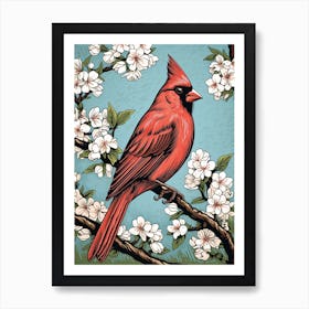 Vintage Bird Linocut Cardinal 3 Art Print