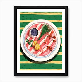 A Plate Of Ingredients, Top View Food Illustration 3 Art Print