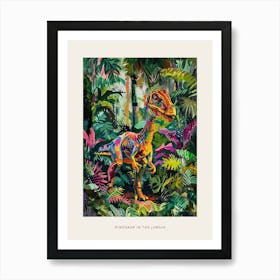 Colourful Dinosaur In The Leafy Jungle Painting Poster Art Print