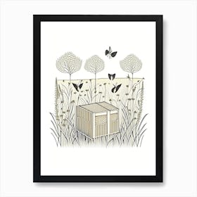 Bee Boxes In A Field 10 Vintage Art Print