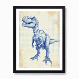 Giganotosaurus Dinosaur Blue Print Sketch 1 Art Print